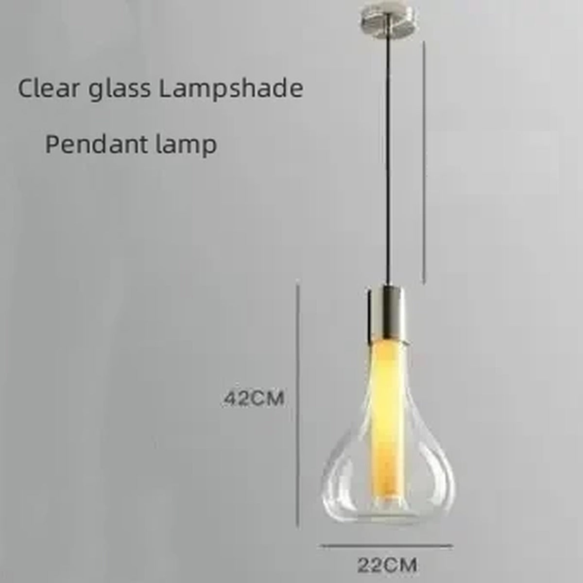 Smoked Glass & Wood Core Teardrop Pendant & Table Lamp – Meridax – Pendant Clear Dimensions