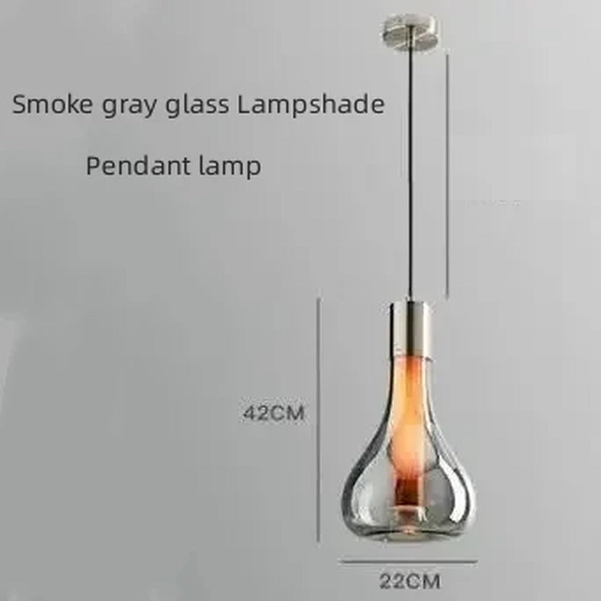 Smoked Glass & Wood Core Teardrop Pendant & Table Lamp – Meridax – Pendant Smoke Grey Dimensions