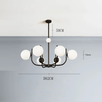 Noctivox 6-light chandelier in matte black — dimensions O82cm, drop 50cm, globe O15cm