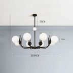 Noctivox 8-light chandelier in matte black — dimensions O100cm, drop 50cm, globe O15cm