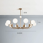 Noctivox 10-light chandelier in brushed gold — dimensions O120cm, drop 50cm, globe O15cm