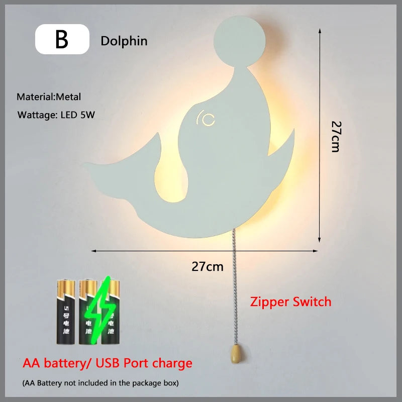 Nubira Dolphin design dimensions, 27 x 27 cm painted metal wall light