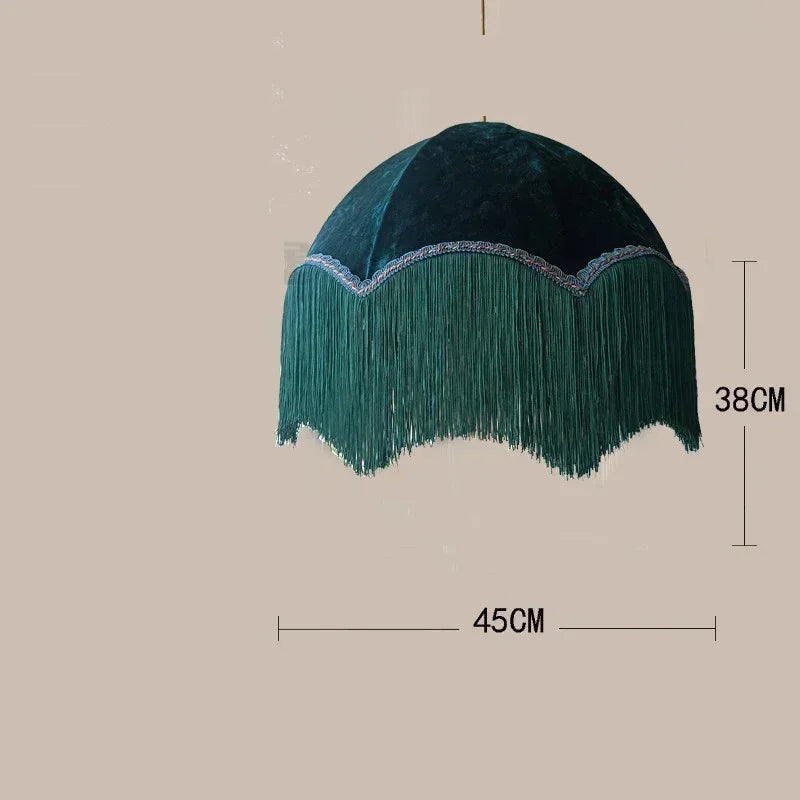 Ouaelix bohemian fringe pendant light - Emerald Green velvet shade