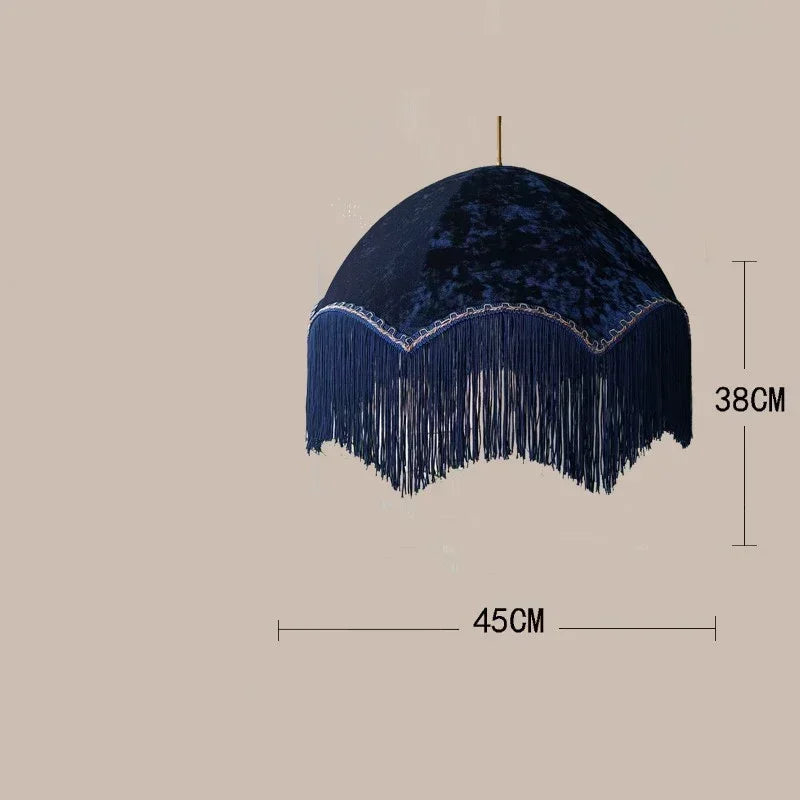Ouaelix bohemian fringe pendant light - Midnight Navy velvet shade
