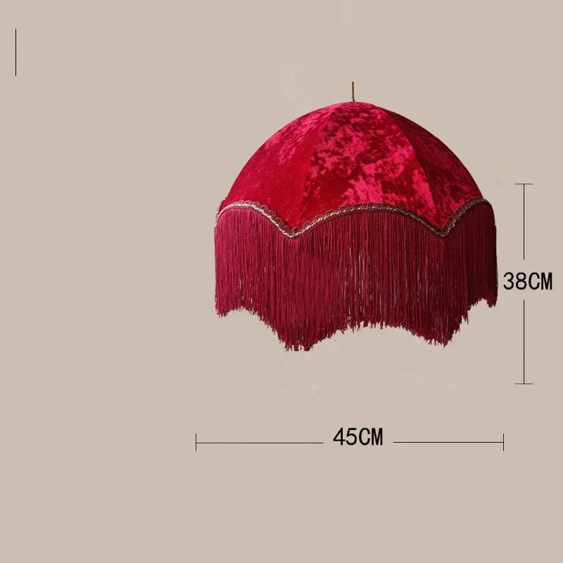 Ouaelix bohemian fringe pendant light - Ruby Red velvet shade