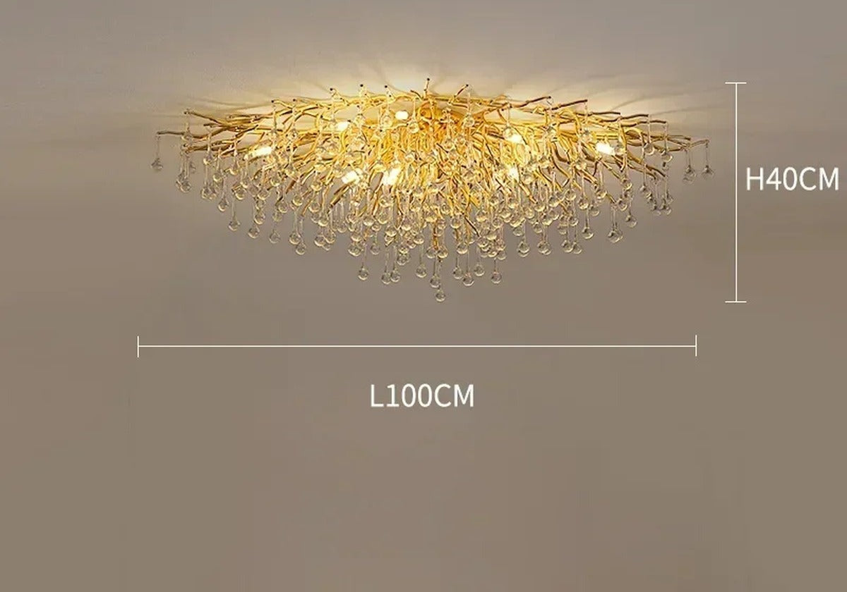 Gold Crystal Branch Chandelier – Equinara – Oval Ceiling 100cm