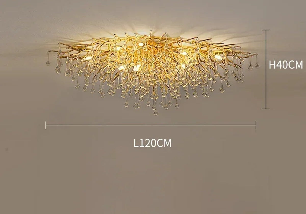 Gold Crystal Branch Chandelier – Equinara – Oval Ceiling 120cm