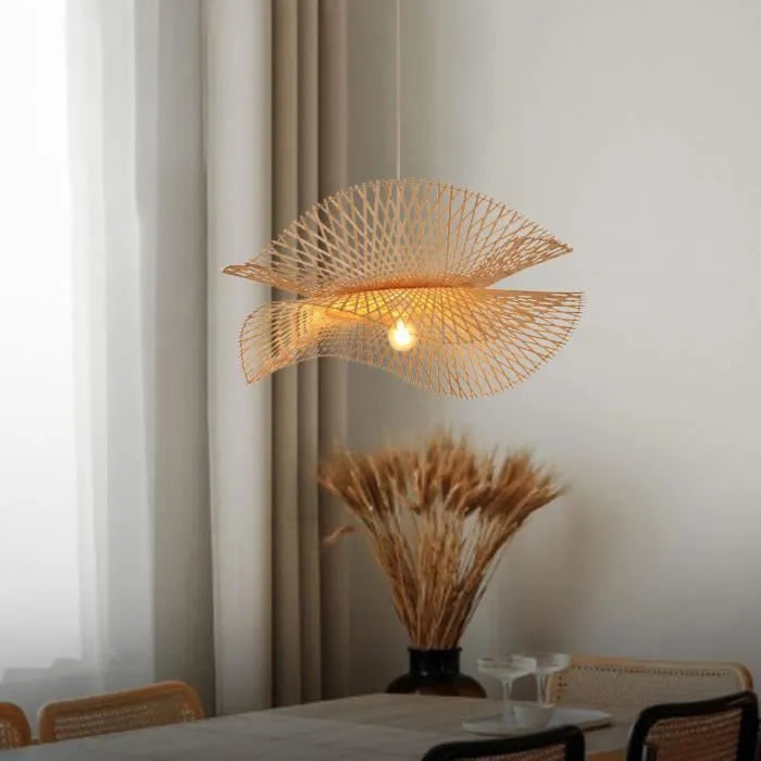 Artisan Woven Bamboo Pendant Light Galvex – Lifestyle in a Hallway Nook