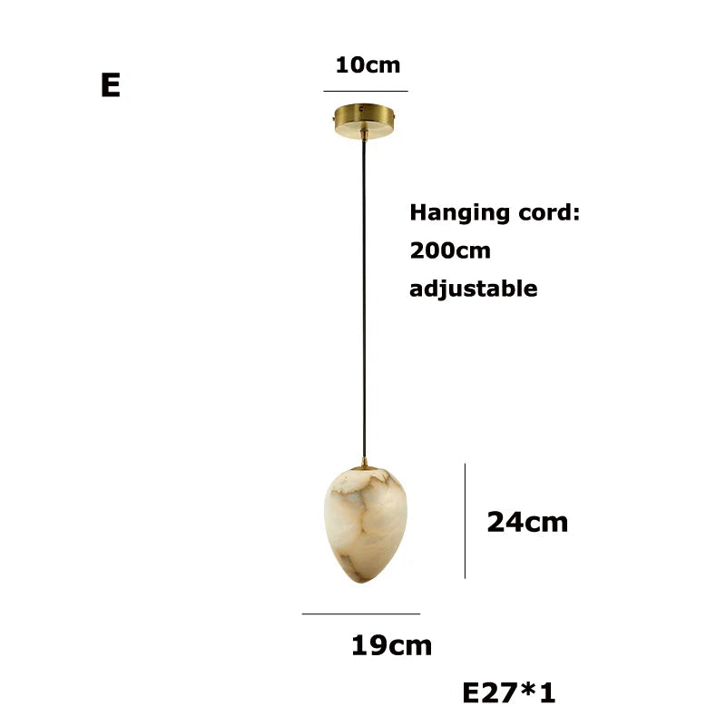 Alabaster Pebble Pendant & Wall Light – Praxon – Pendant E Dimensions