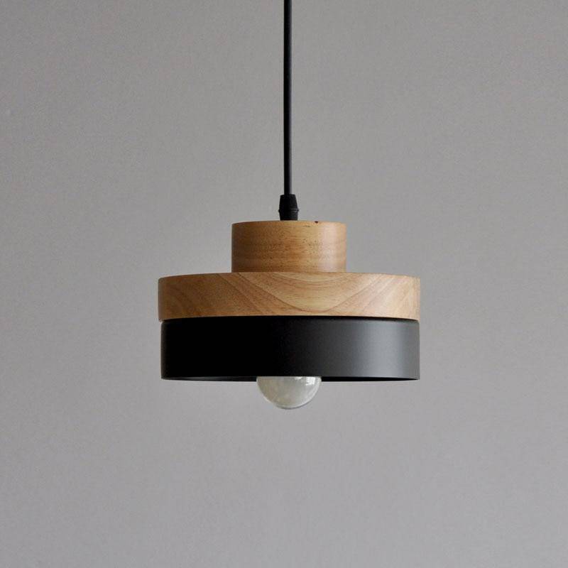 Scandinavian Wood & Metal Pendant Light Eldon – Round Black
