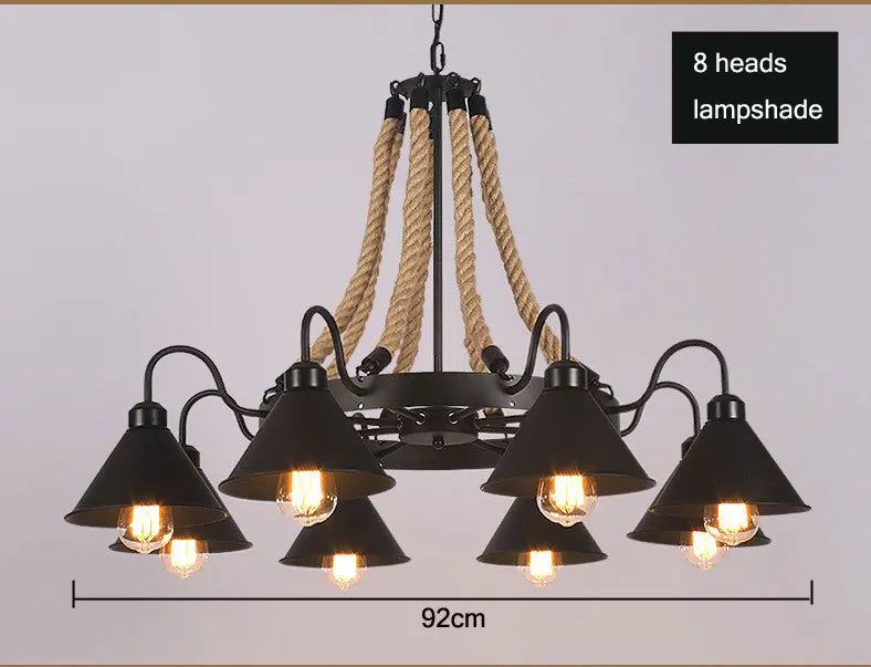 Industrial Hemp Rope Cone Chandelier Qaelvorn – 8 Lights, Ø93 x H60cm