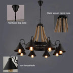 Industrial Hemp Rope Cone Chandelier Qaelvorn – Hand-Wrapped Hemp Rope & Iron Hardware Detail