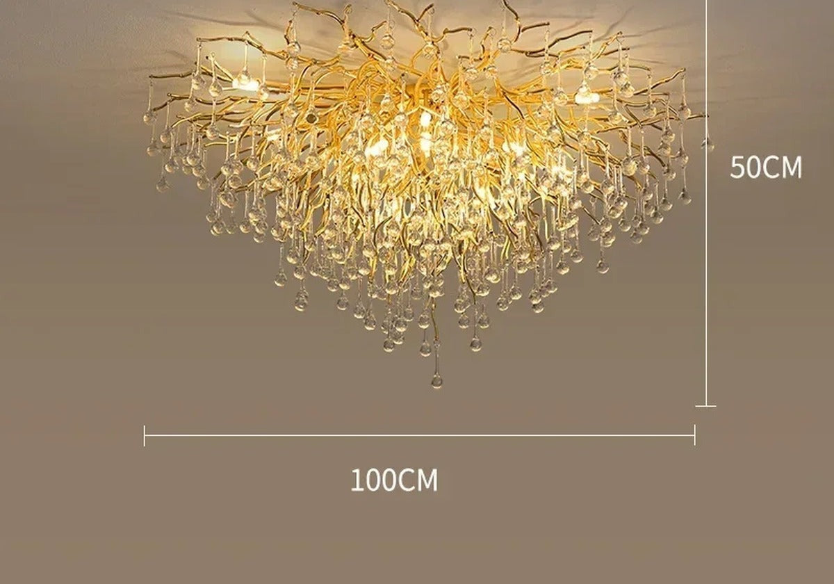 Gold Crystal Branch Chandelier – Equinara – Round Ceiling Ø100cm
