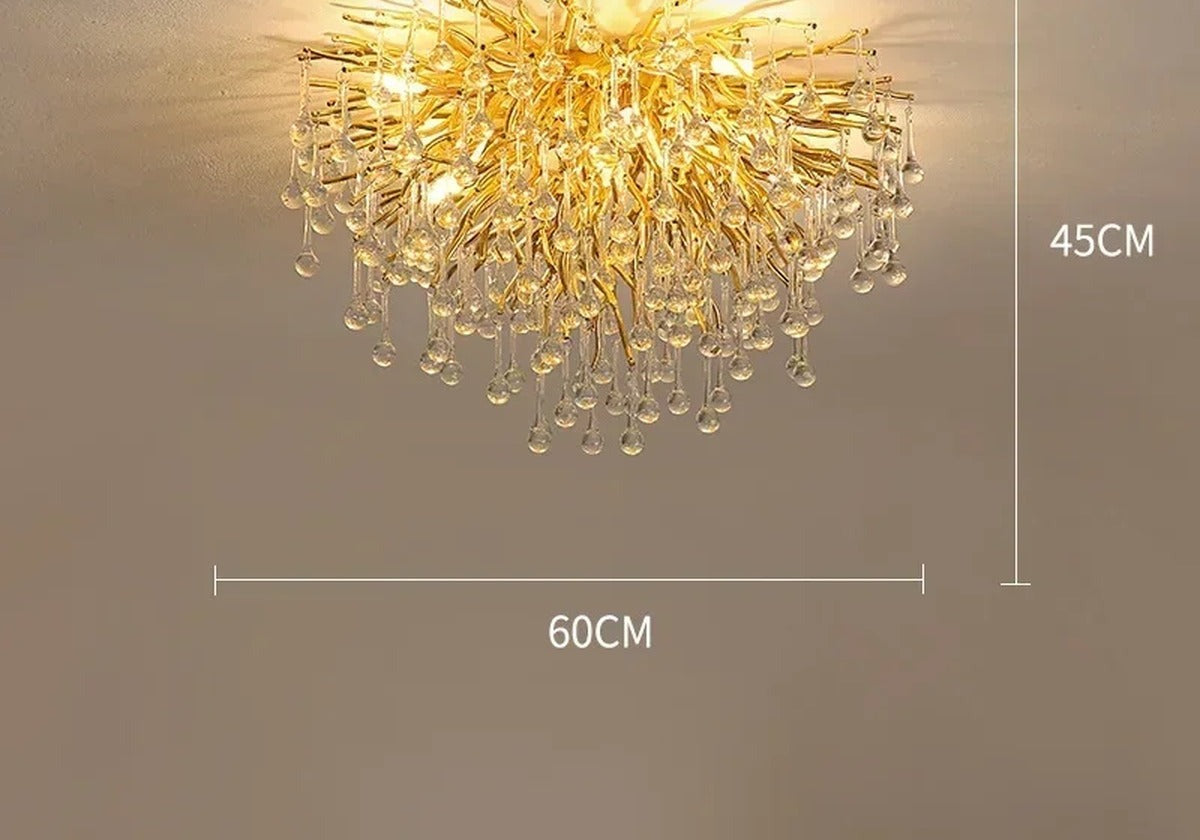 Gold Crystal Branch Chandelier – Equinara – Round Ceiling Ø60cm