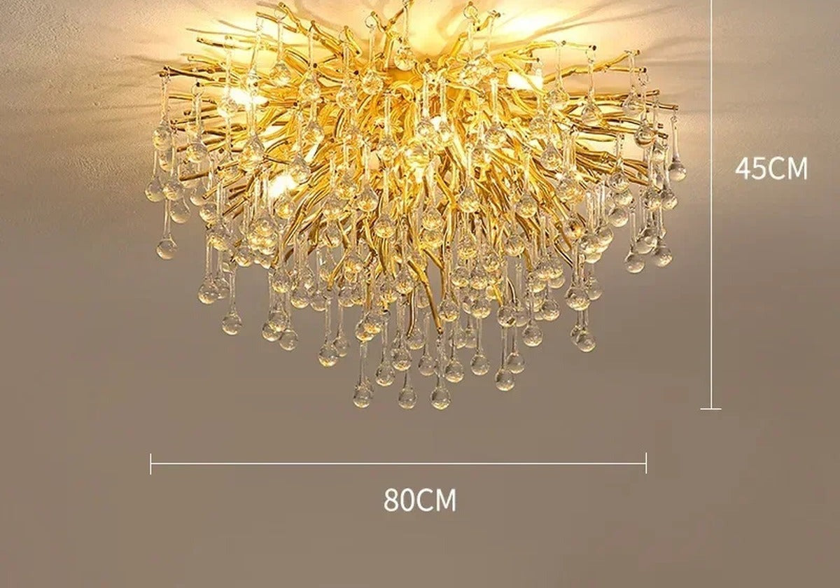 Gold Crystal Branch Chandelier – Equinara – Round Ceiling Ø80cm