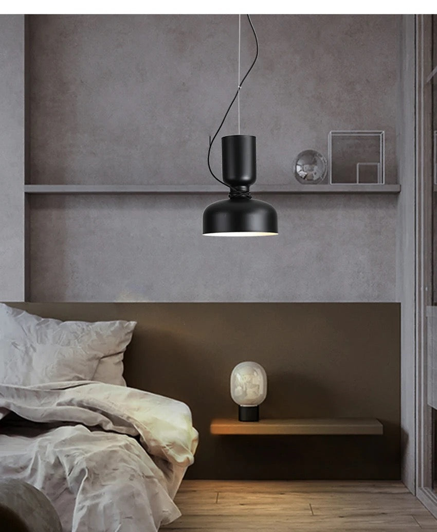 Nordic Bottle-Neck Metal Pendant Light Solenne – Lifestyle Bedroom, Black