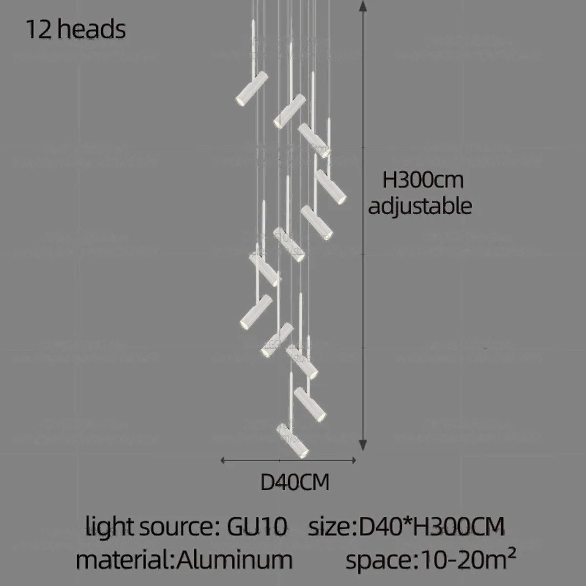 Solerno adjustable multi-head spot pendant — 12 Heads configuration