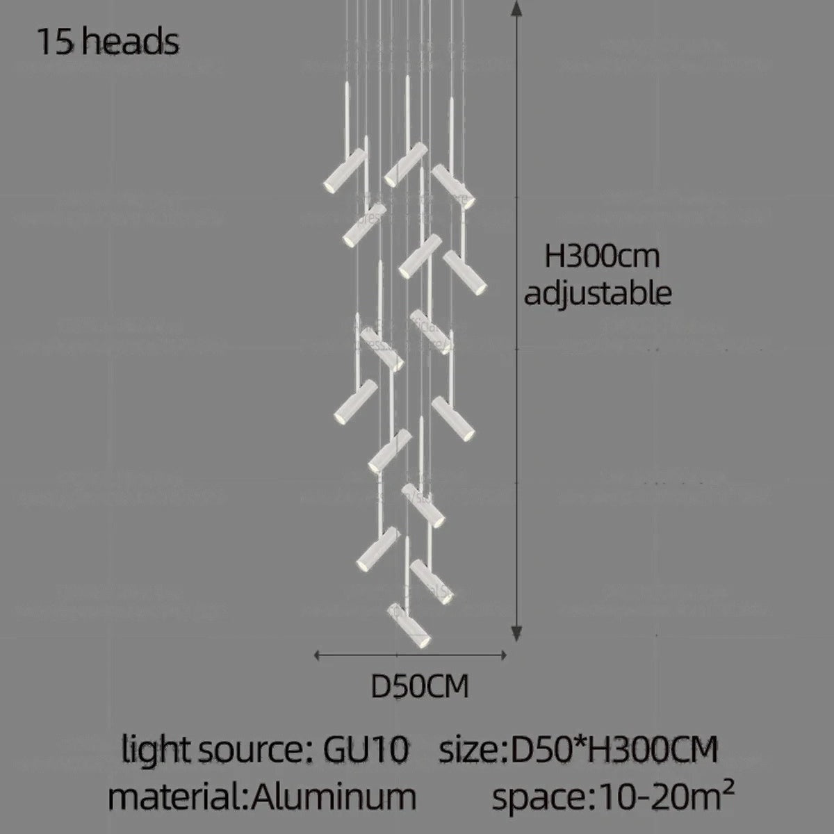Solerno adjustable multi-head spot pendant — 15 Heads configuration