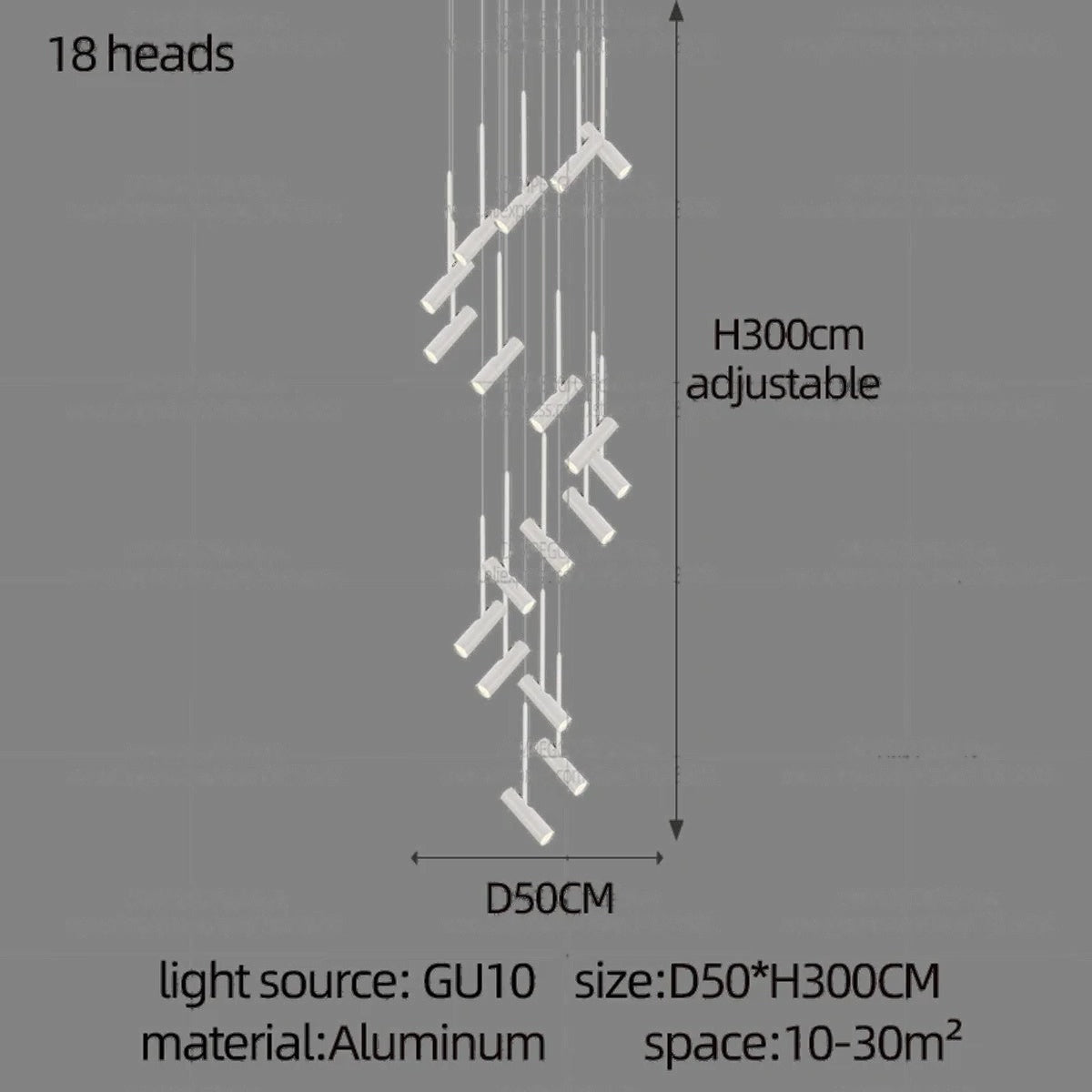 Solerno adjustable multi-head spot pendant — 18 Heads configuration