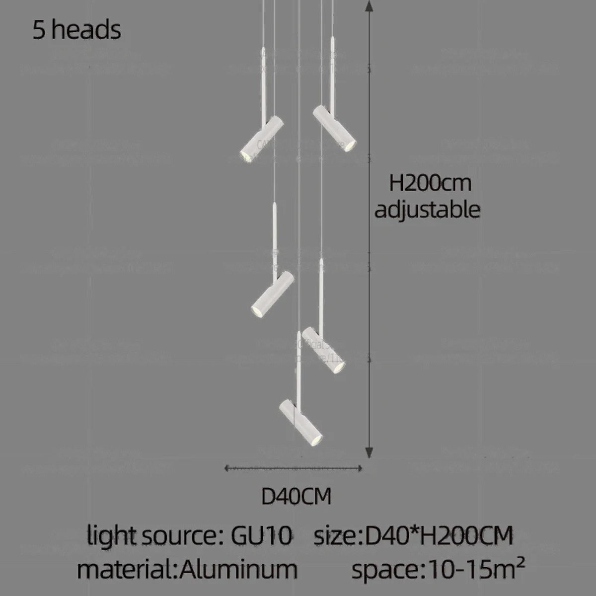 Solerno adjustable multi-head spot pendant — 5 Heads configuration
