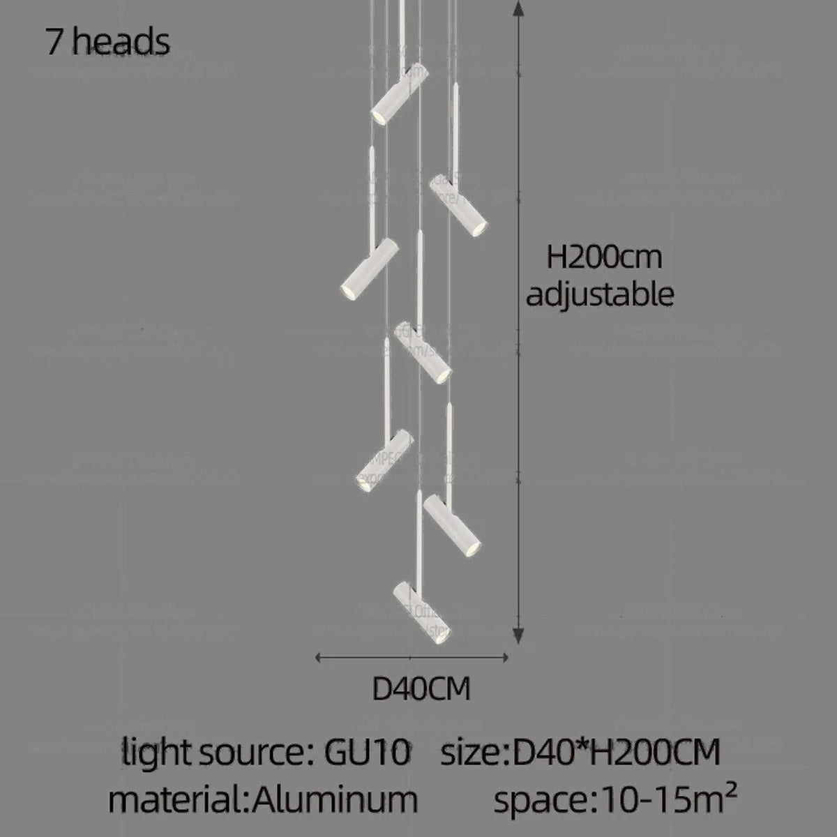 Solerno adjustable multi-head spot pendant — 7 Heads configuration
