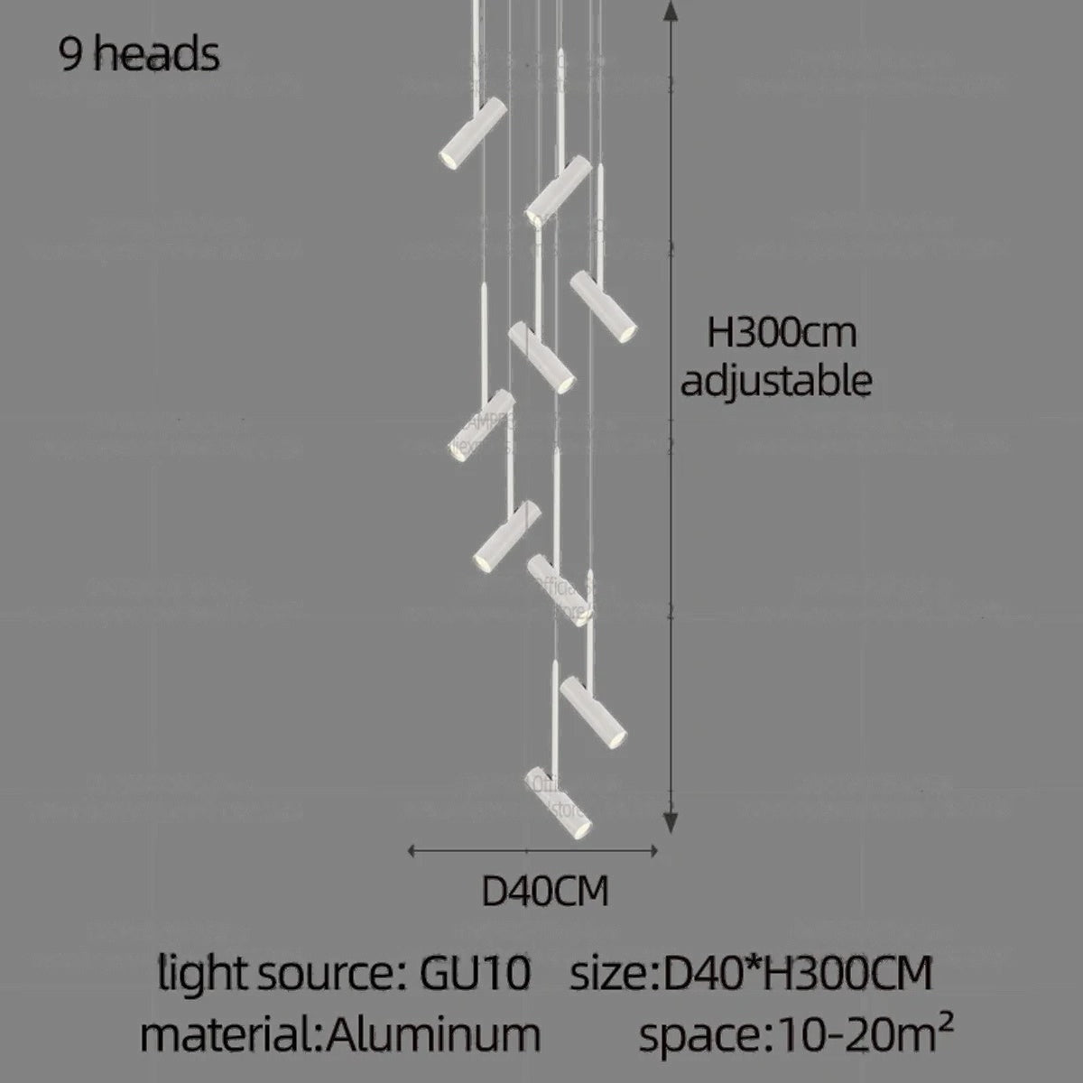 Solerno adjustable multi-head spot pendant — 9 Heads configuration