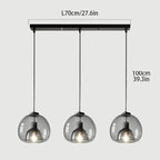 Glass Globe Cluster Pendant Trivorn – 3-Light Rect. Base, Smoked Gray, Dimensions
