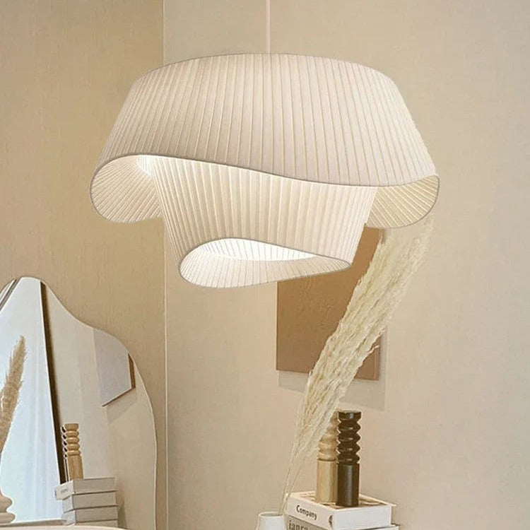 Sculptural Pleated Fabric Pendant Light – Camiran – Detail View