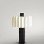 Nordic Matte Black Pleated-Shade Table Lamp Orvantis – Studio View, Grey Background