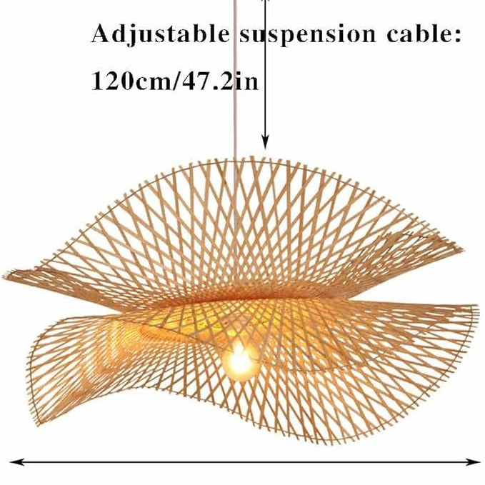 Artisan Woven Bamboo Pendant Light Galvex – Adjustable Suspension Cable
