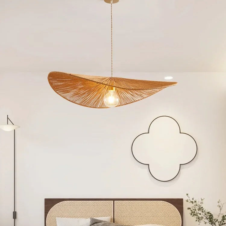 Hand-Woven Rope Asymmetric Pendant Light Calveno – Bedroom Nook Lifestyle