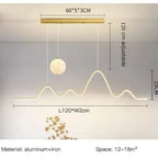 Modern Aluminum Wave Pendant Light with Moon Accent Qraeloria – Gold Finish Dimensions