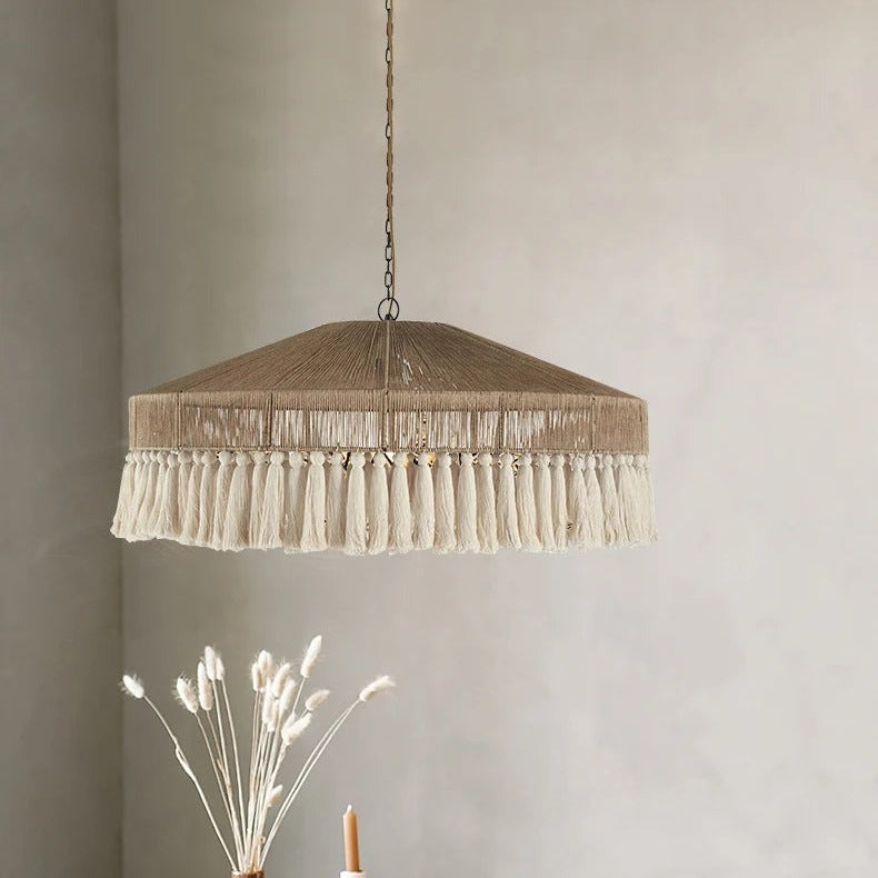 Wabi-Sabi Hemp Rope Tassel Pendant Light – Ysavion – Detail, Cotton Tassel Fringe