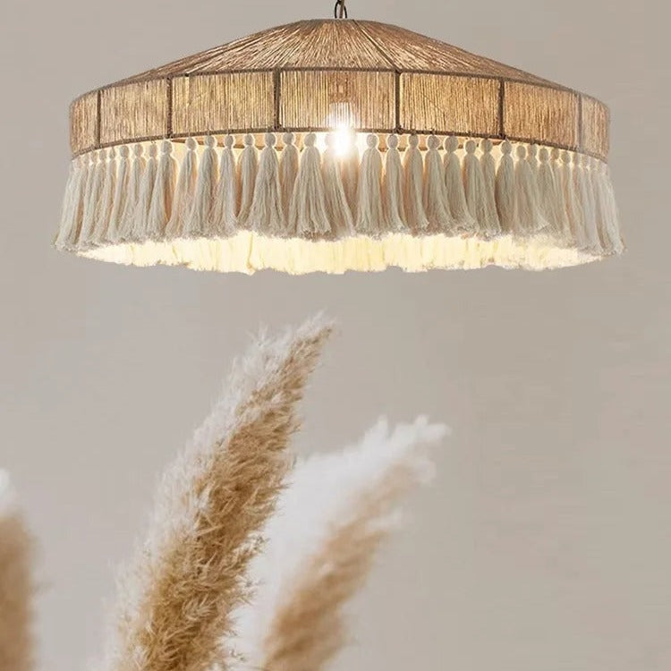 Wabi-Sabi Hemp Rope Tassel Pendant Light – Ysavion – Detail, Hand-Wrapped Hemp Rope