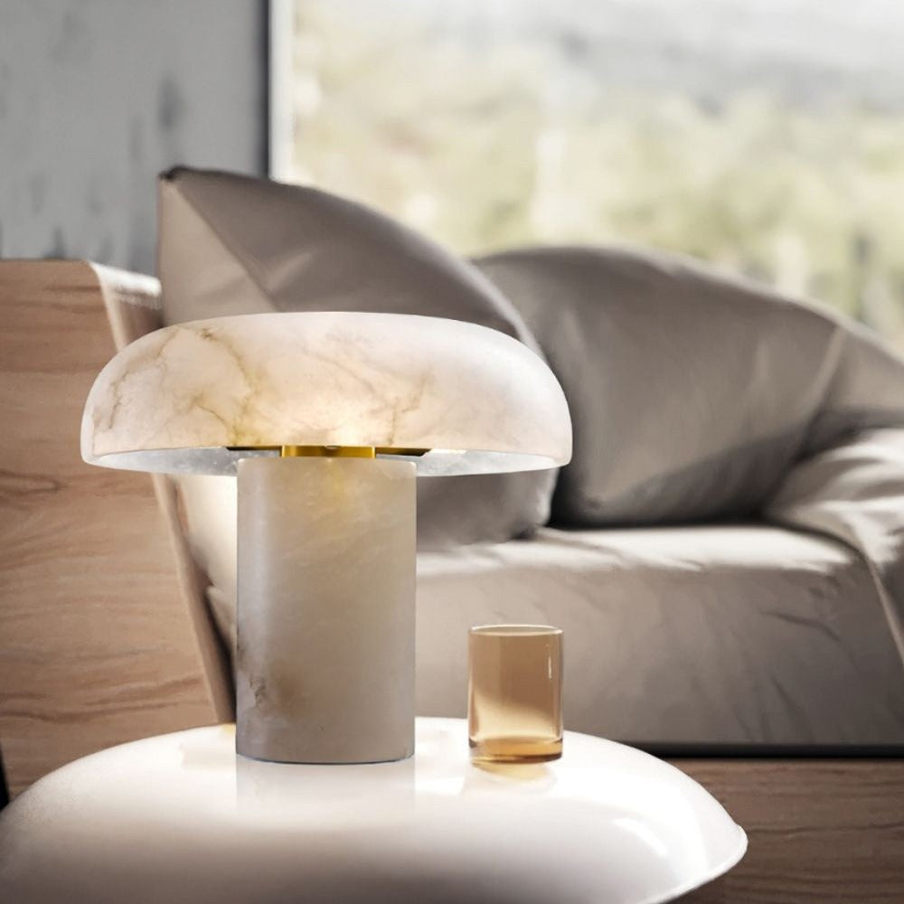 Virella alabaster lamp – full body view showing stone veining