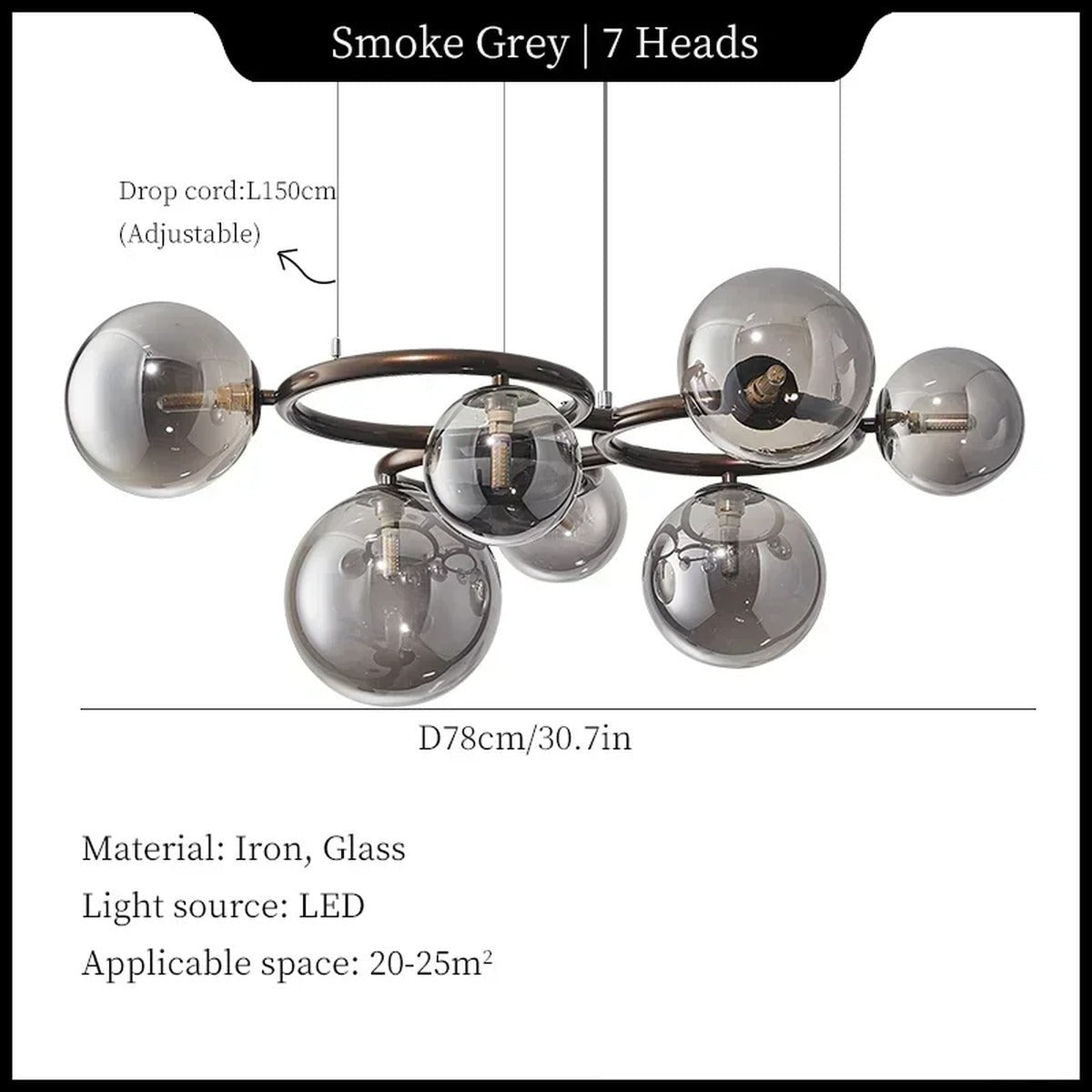 Stellarix Bubble Cluster Chandelier — 7-Head Smoke Grey