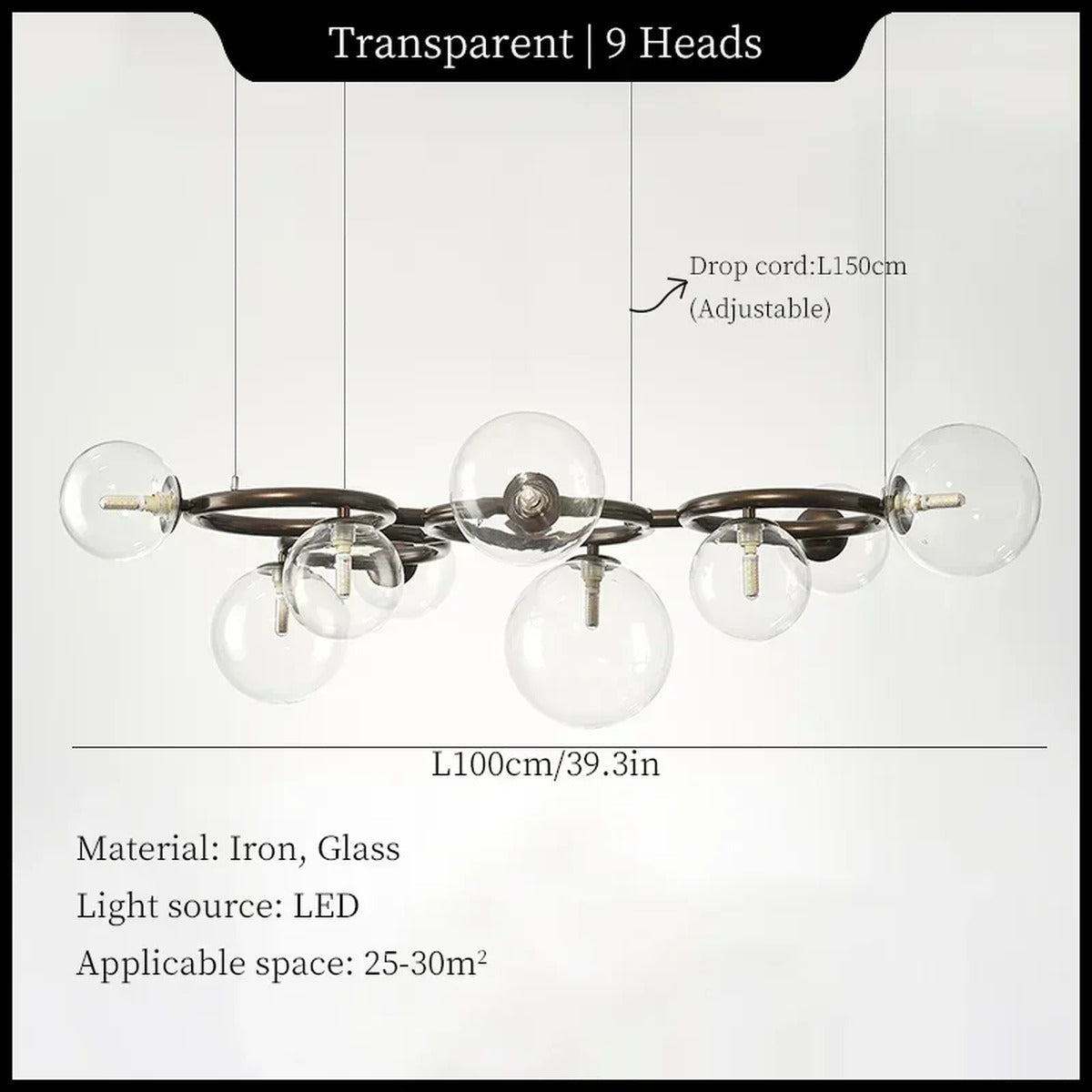 Stellarix Bubble Cluster Chandelier — 9-Head Transparent