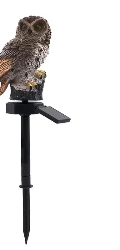Sculptural Resin Owl Solar Garden Light – Strigora, Brown colorway detail