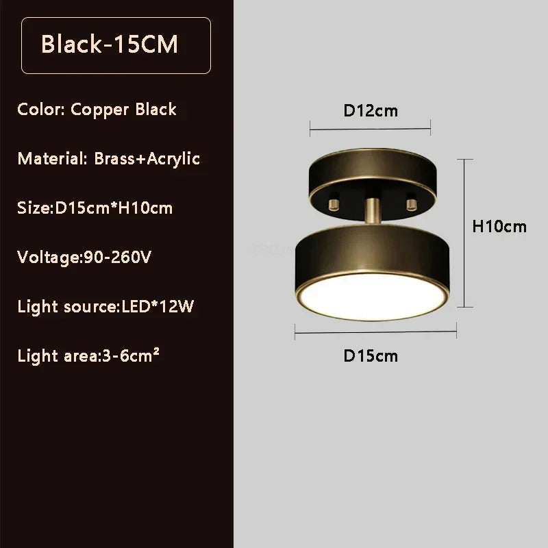 Hand-Finished Copper Disc Ceiling Light Coprevo – Black 15cm Dimensions
