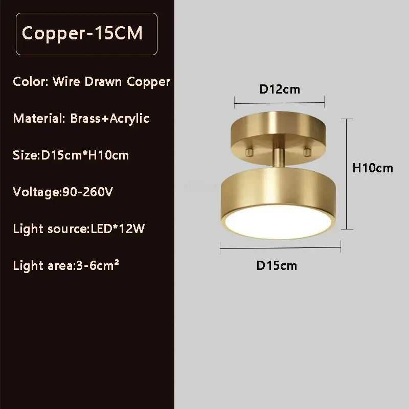 Hand-Finished Copper Disc Ceiling Light Coprevo – Brushed Copper 15cm Dimensions