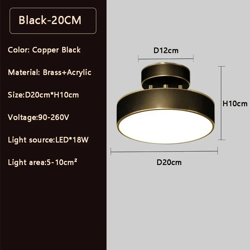 Hand-Finished Copper Disc Ceiling Light Coprevo – Black 20cm Dimensions
