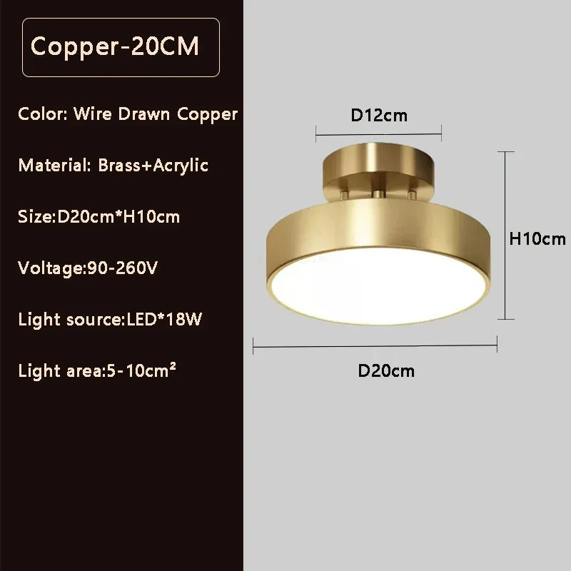 Hand-Finished Copper Disc Ceiling Light Coprevo – Brushed Copper 20cm Dimensions