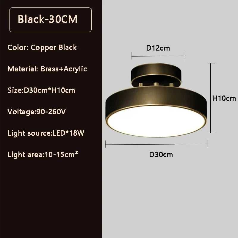 Hand-Finished Copper Disc Ceiling Light Coprevo – Black 30cm Dimensions