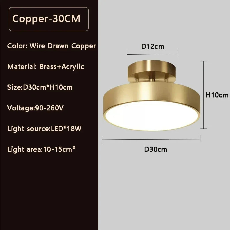 Hand-Finished Copper Disc Ceiling Light Coprevo – Brushed Copper 30cm Dimensions