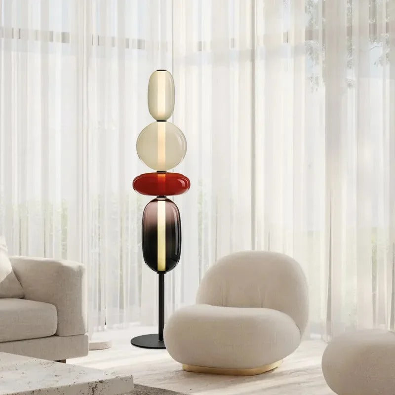 Stacked Glass Pebble Floor Lamp – Petrovia – Lifestyle View 2