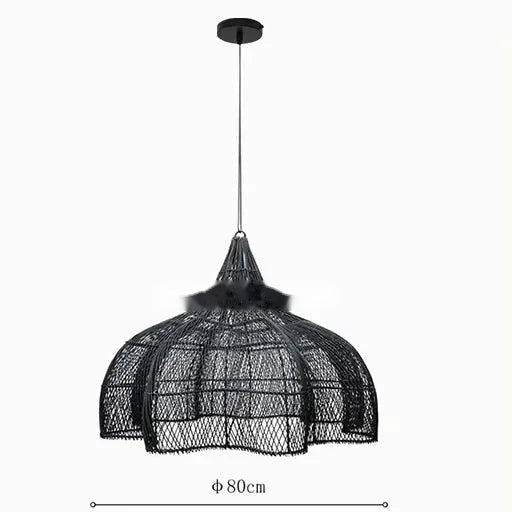 Wabi-Sabi Hand-Woven Rattan Scalloped Dome Pendant – Ualaelvix, Black, Ø80cm studio