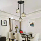 Ulindra 3-light crystal cluster pendant, Black, round canopy with staggered drop