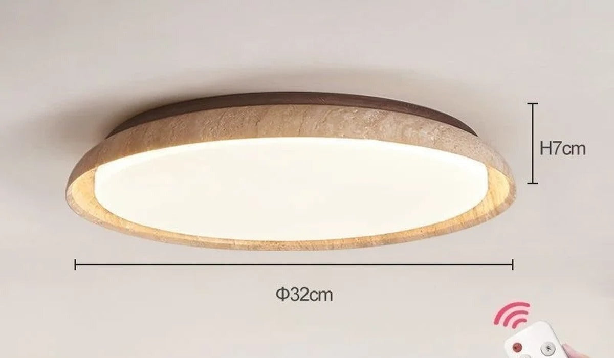 Stillara travertine flush ceiling light, Ø32 cm size, dimensions H7cm