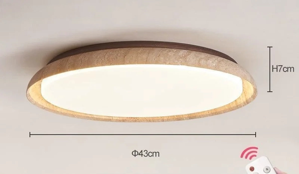 Stillara travertine flush ceiling light, Ø43 cm size, dimensions H7cm