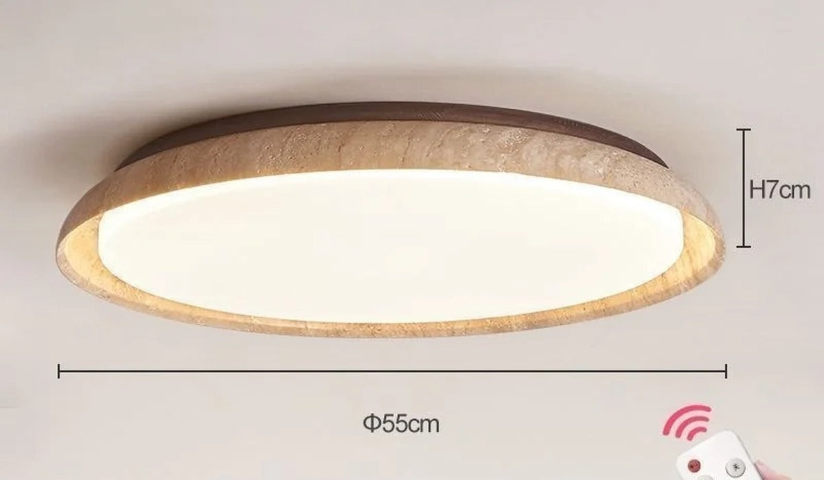 Stillara travertine flush ceiling light, Ø55 cm size, dimensions H7cm